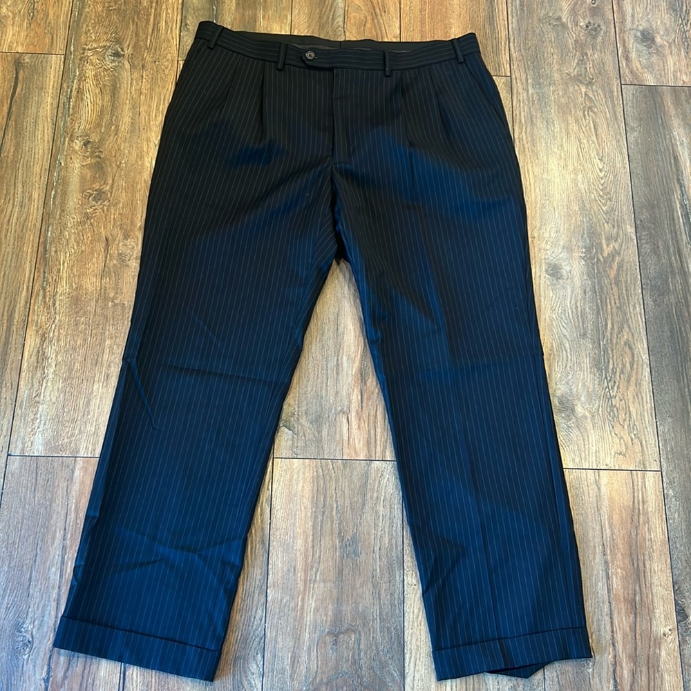 Lauren Ralph Lauren Men’s Suit Pants 38/30, Pleated, Ankle Cuffs, Black, Stripes